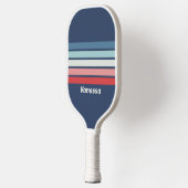 Vintage scheepsblauw gestreept met naam pickleball paddle (Links)