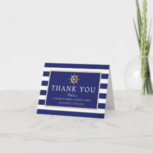 Vintage scheepsroer in goud, marineblauw & goud br bedankkaart