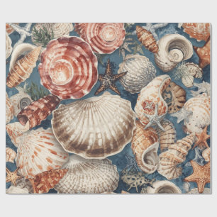 Vintage Schelpen Strand Kust Kerstmis Cadeaupapier