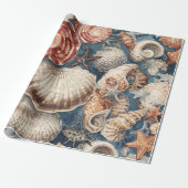 Vintage Schelpen Strand Kust Kerstmis Cadeaupapier (Uitgerold)