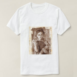 Vintage schets esthetisch meisjesportret t-shirt