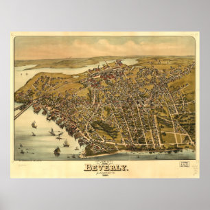Vintage SchilderKaart van Beverly MA (1886) Poster