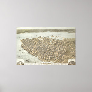 Vintage SchilderKaart van Charleston (1872) Canvas Afdruk