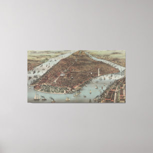 Vintage SchilderKaart van de Stad van New York Canvas Afdruk