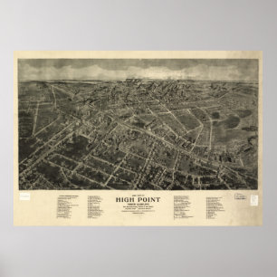 Vintage SchilderKaart van Hoog Punt NC (1913) Poster