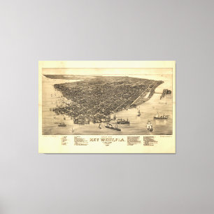 Vintage SchilderKaart van Key West FL (1884) Canvas Afdruk