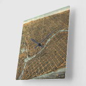 Vintage SchilderKaart van Millwaukee (1872) Vierkante Klok (Hoek)