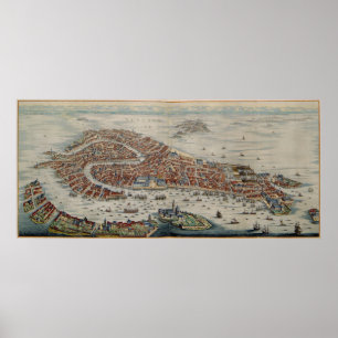 Vintage SchilderKaart van Venetië Italië (1704) Poster