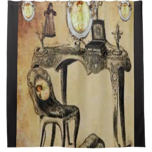 Vintage schoengordijn douchegordijn (Voorkant)