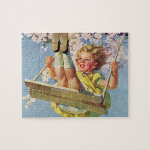 Vintage Schommel, Meisje dat in een Boom Speelt Legpuzzel