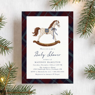 Vintage Schommelpaard Kerst Baby Shower Kaart