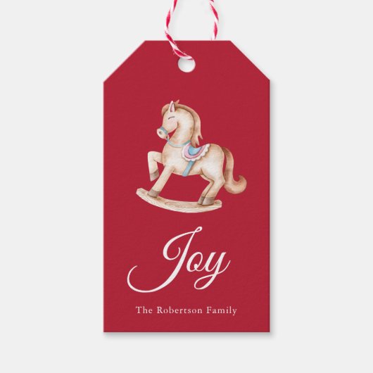 Vintage Schommelpaard Kerstmis Cadeaulabel (Voorkant)