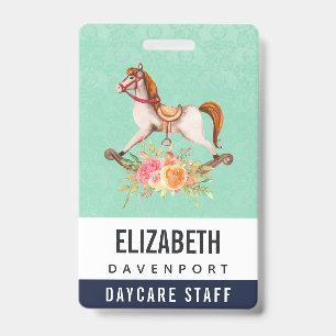 Vintage Schommelpaard met Bloemboeket Badge