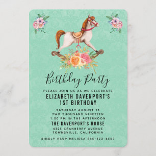 Vintage Schommelpaard met bloemboeket Verjaardag Kaart