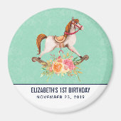 Vintage Schommelpaard met bloemboeket Verjaardag Magneet (Voorkant)