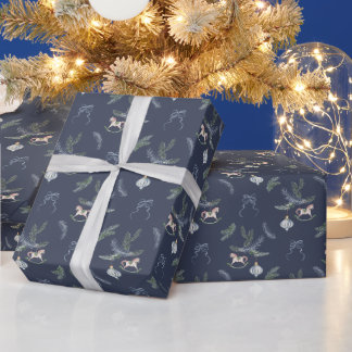 Vintage Schommelpaard & Pijnboom Kerstmis Cadeaupapier