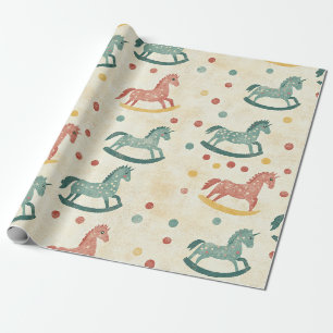 Vintage Schommelpaard Roest Plaid Babykamer Patroo Cadeaupapier