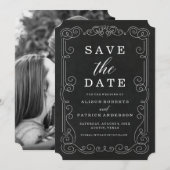 Vintage schoolbord | Save The Date fotokaart (Voorkant / Achterkant)