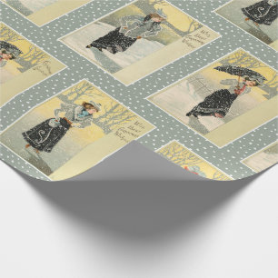 Vintage schoonheid in sneeuw- en kerstgetijden cadeaupapier