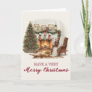 Vintage, Schotse Kerstkaart met Teddydbeer Feestdagen Kaart