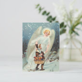 Vintage Schutzengel mit Mädchen im Schnee Briefkaart (Staand voorkant)