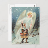Vintage Schutzengel mit Mädchen im Schnee Briefkaart (Voorkant / Achterkant)