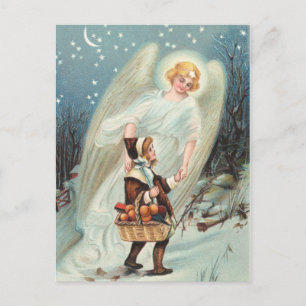 Vintage Schutzengel mit Mädchen im Schnee Briefkaart