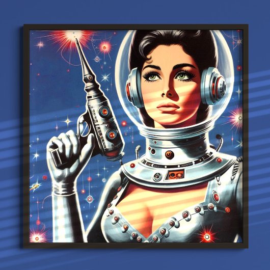 Vintage Sci-fi Astronaut Girl Poster