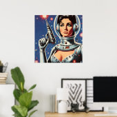 Vintage Sci-fi Astronaut Girl Poster (Thuiskantoor)