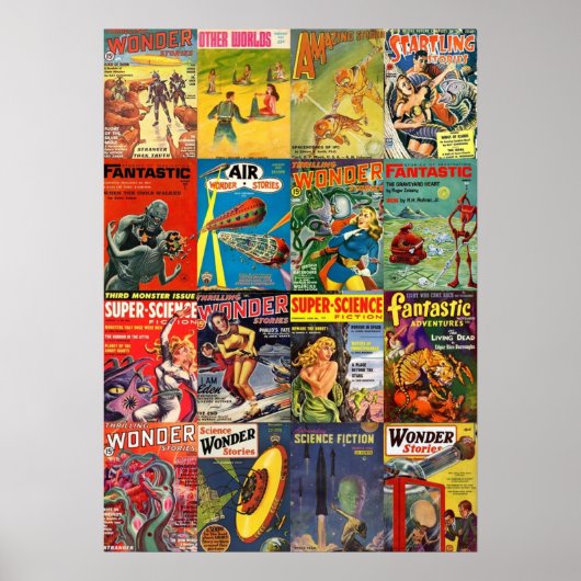 Vintage Sci Fi Pulp Fiction Hoesjes Collage Poster (Voorkant)