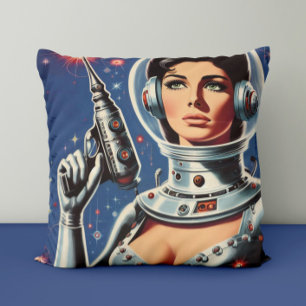 Vintage Sci-fi Ruimtevaartmeisje Kussen