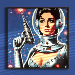 Vintage Sci-fi Ruimtevaartmeisje Poster