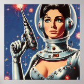 Vintage Sci-fi Ruimtevaartmeisje Poster (Voorkant)