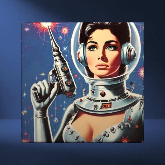 Vintage Sci-fi Ruimtevaartmeisje Tegeltje