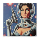 Vintage Sci-fi Ruimtevaartmeisje Tegeltje (Voorkant)