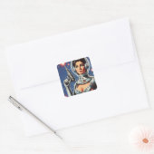 Vintage Sci-fi Ruimtevaartmeisje Vierkante Sticker (Envelop)