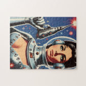 Vintage Sci-fi Ruimtevaartster Meisje Legpuzzel (Horizontaal)