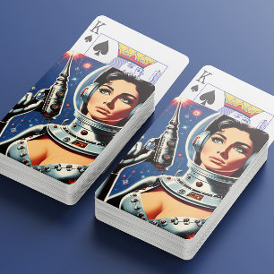 Vintage Sci-fi Ruimtevaartster Meisje Pokerkaarten