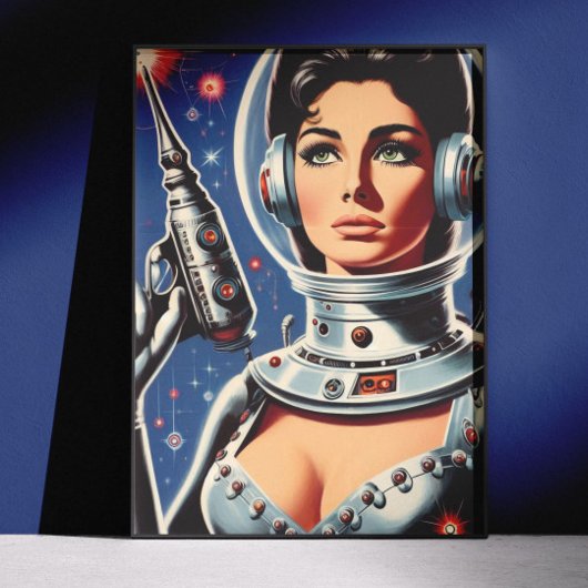 Vintage Sci-fi Ruimtevaartster Meisje Poster
