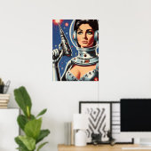 Vintage Sci-fi Ruimtevaartster Meisje Poster (Thuiskantoor)