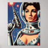 Vintage Sci-fi Ruimtevaartster Meisje Poster (Voorkant)