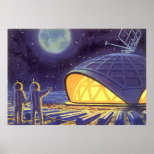 Vintage Science Fiction Aliens op Blue Planet Moon Poster