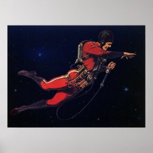 Vintage Science Fiction Astronaut in de buitenruim Poster
