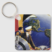 Vintage Science Fiction Astronauts Orbiting Earth Sleutelhanger (Voorkant)