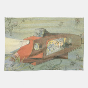 Vintage Science Fiction Stoomtech Onderzeeboot in Theedoek