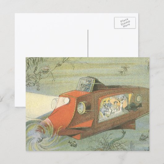 Vintage Science Fiction Stoomtech Onderzeeër in Ze Briefkaart (Voorkant / Achterkant)
