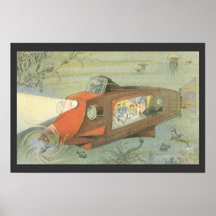 Vintage Science Fiction Stoomtech Onderzeeër in Ze Poster