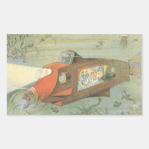 Vintage Science Fiction Stoomtech Onderzeeër in Ze Rechthoekige Sticker