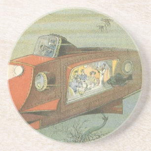 Vintage Science Fiction Stoomtech Onderzeeër in Ze Zandsteen Onderzetter