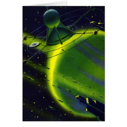 Vintage Sciencefiction Groene Planeet met Ruimtesc (Voorkant)